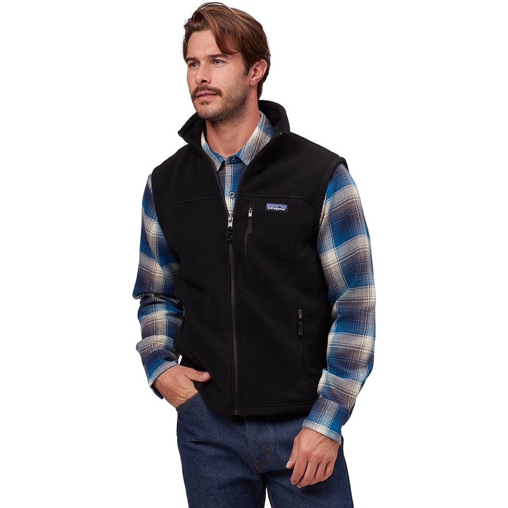 Patagonia Black Synchilla Fleece Full Zip Men's Vest sz M Logo